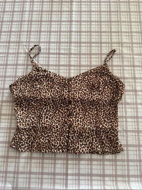 Leopard Print Spaghetti Strap Crop Top - Brown